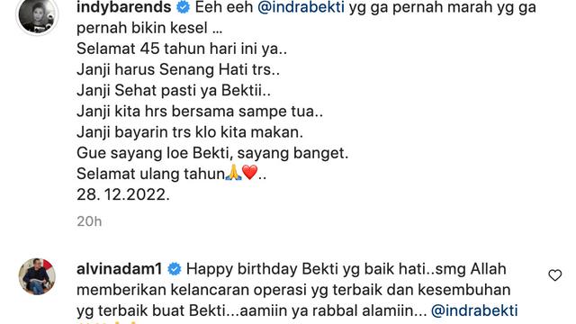 Doa Indy Barends untuk Indra Bekti. (Foto: Dok. Instagram @indybarends)