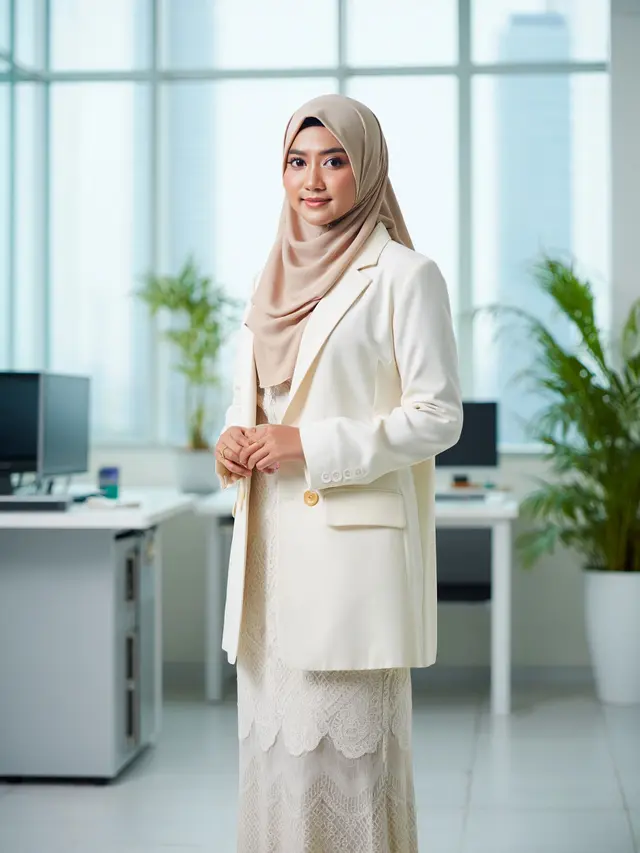 Gamis Kombinasi Blazer dan Brokat Elegan untuk Kerja Formal Muslimah
