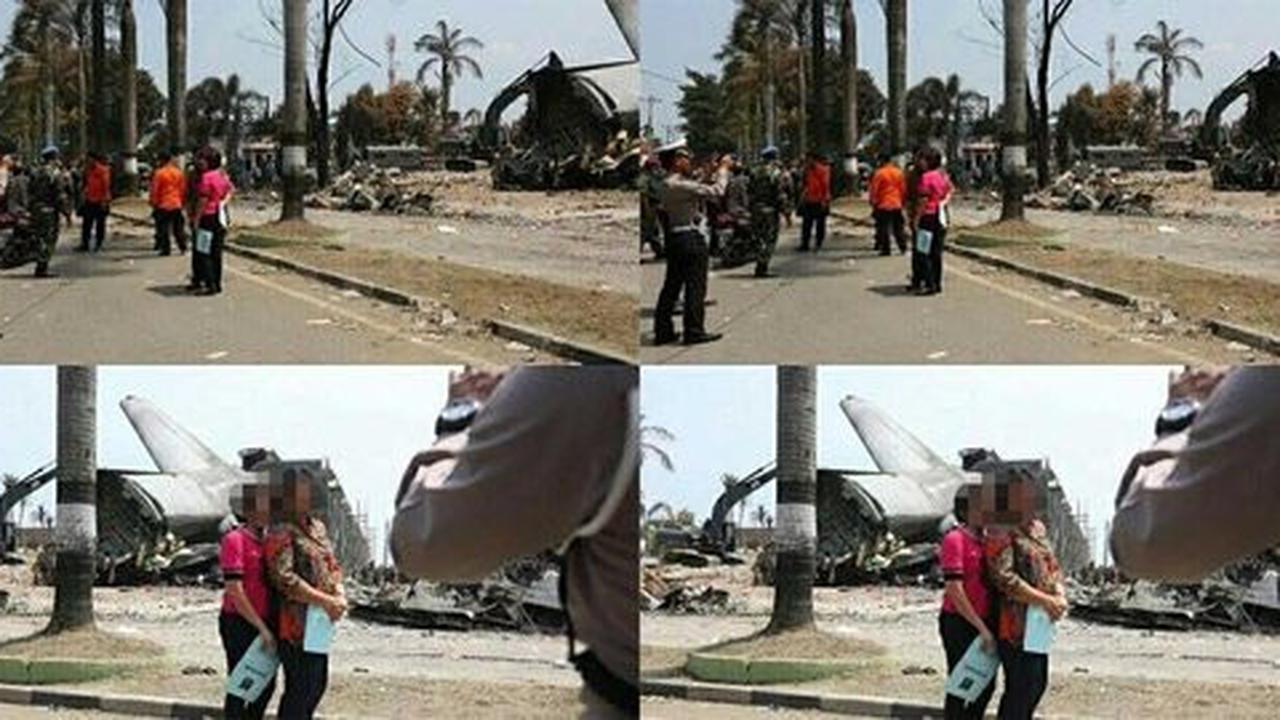 Heboh, ibu-ibu asyik selfie dijepret polisi di lokasi Hercules jatuh