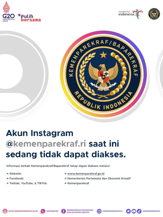 Akun Instagram Kemenparekraf Menghilang