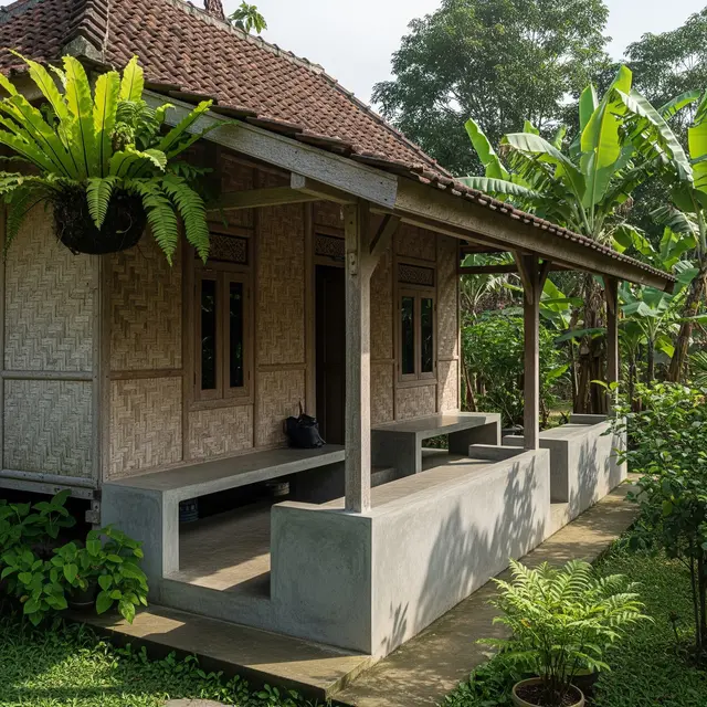 9 Model Teras Rumah Desa dengan Kursi Cor Minimalis yang Nyaman, Menciptakan Ketenangan