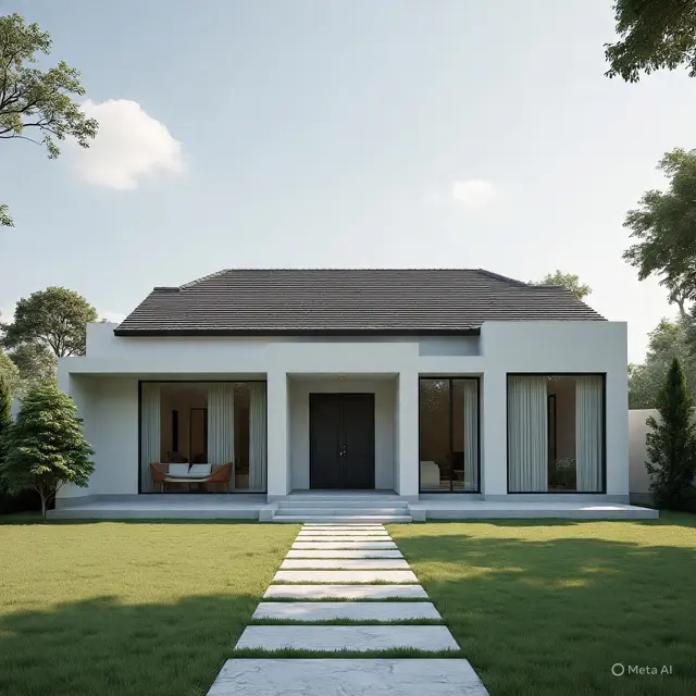 Desain Rumah Tipe 45 di Tanah Lebar Konsep Modern Sederhana