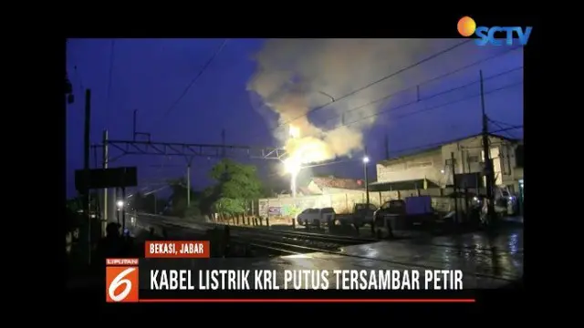 Kabel Listrik KRL Bekasi Putus Tersambar Petir