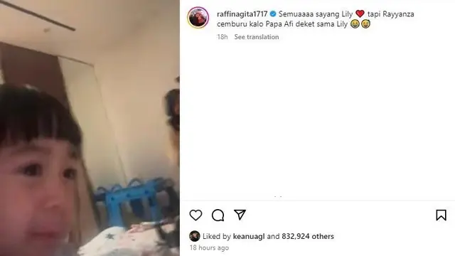 Unggahan Raffi Ahmad memperlihatkan Nuni Keceplosan. (Instagram.com/@raffinagita1717)