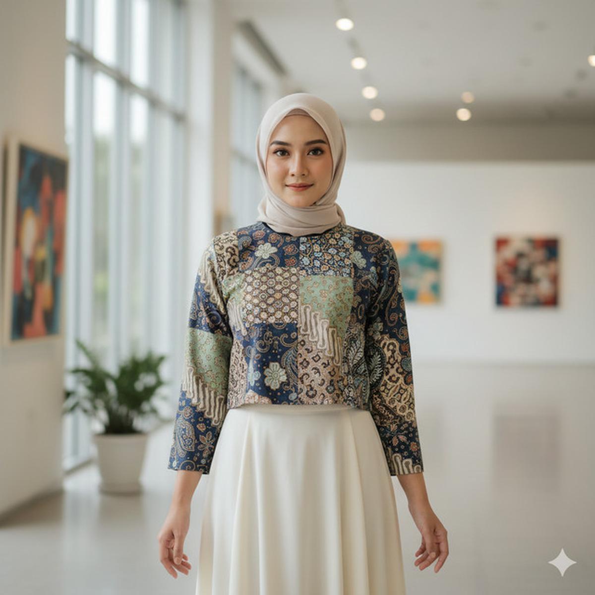 Model Atasan Batik Crop Cut dengan Rok High Waist