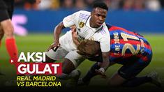 Berita video momen aksi gulat yang terjadi dalam laga leg pertama semifinal Copa del Rey 2022/2023 antara Real Madrid melawan Barcelona, Jumat (3/3/2023) dini hari WIB.