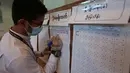 Seorang petugas Komisi Pemilihan Umum menghitung suara dalam pemilu multipartai di sebuah tempat pemungutan suara di Yangon, Myanmar, pada 8 November 2020. Myanmar sukses menyelesaikan pemungutan suara pemilu multipartai di seluruh negara tersebut pada Minggu (8/11) sore. (Xinhua/U Aung)