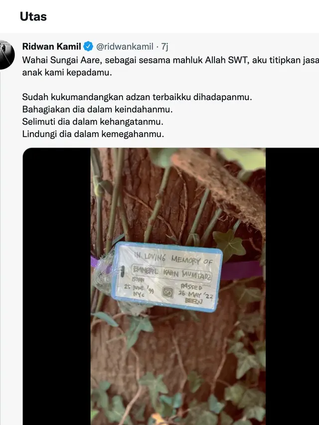 Cuitan Ridwan Kamil soal Eril. (Foto: Dok. Twitter @ridwankamil)