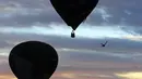 Seekor burung terbang dekat sejumlah balon udara yang melayang selama Festival Balon Internasional XVIII di Leon, Meksiko pada 18 November 2018. Sekitar 200 balon udara dari 23 negara terbang di atas bendungan Palote. (Photo by MARIO ARMAS / AFP)