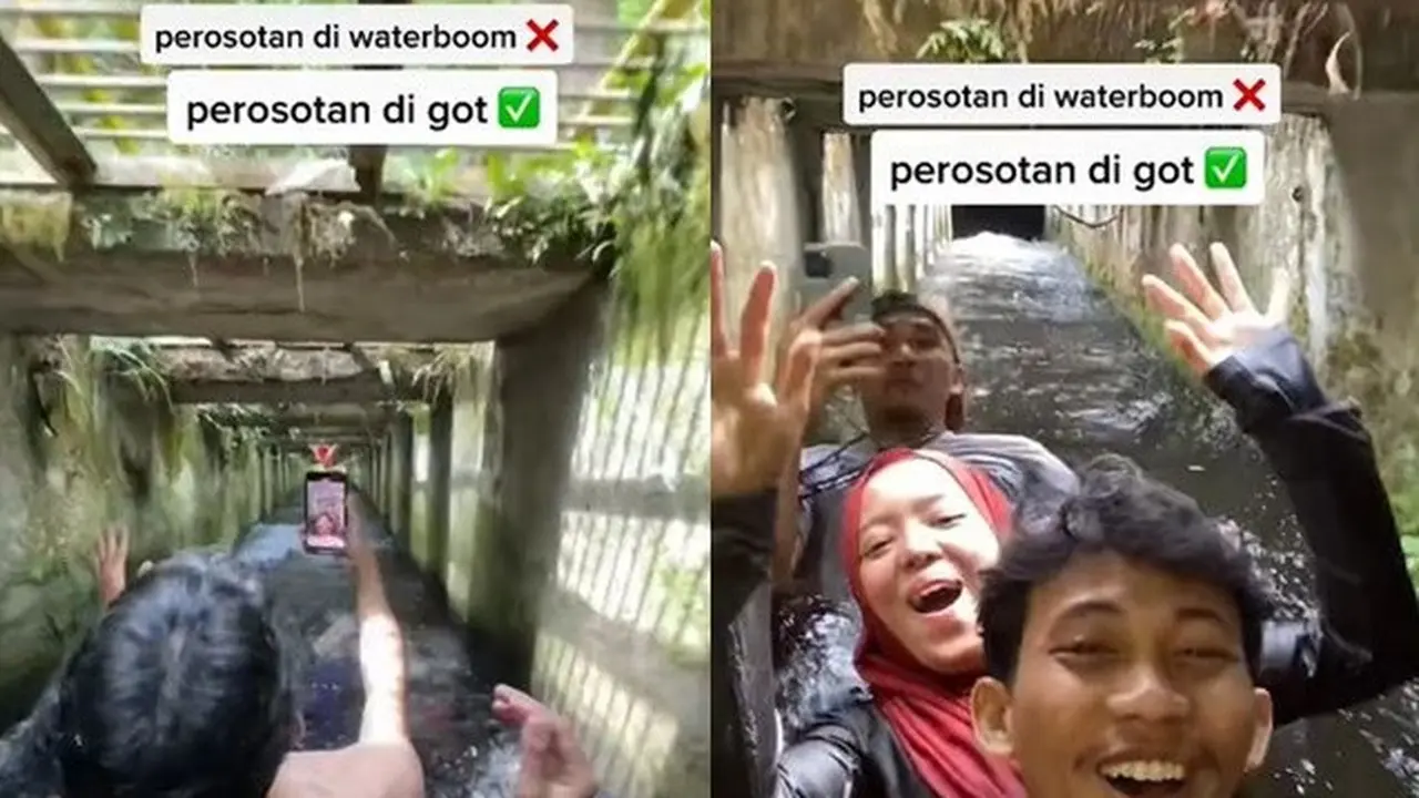 Viral Bak di Waterboom, Tiga Sekawan Ini Perosotan di Dalam Got