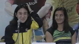 Pebulutangkis Thailand, Nitchaon Jindapol, memberikan keterangan saat jumpa pers di hotel Sultan, Jakarta, Selasa, (2/7/2018). Blibli Indonesia Open 2018 di Blibli akan berlangsung pada 3-8 Juli 2018 di Istora Senayan, Jakarta. (Bola.com/M Iqbal Ichsan)