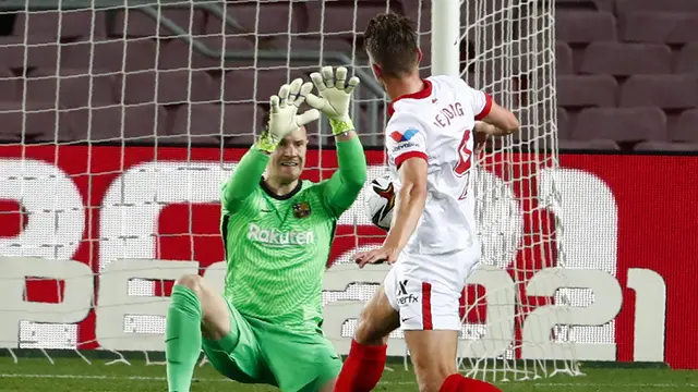 FOTO: Tak Terpengaruh Barcagate, Barcelona Menang Dramatis 3-0 atas Sevilla dan Lolos ke Final - Marc-Andre ter Stegen