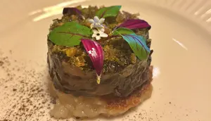 Menu sajian kuliner "Explorer" di Lexus Feast yang sesinya berlangsung di Immersion by Lexus, Jakarta, 13 Juni 2025. (Liputan6.com/Asnida Riani)