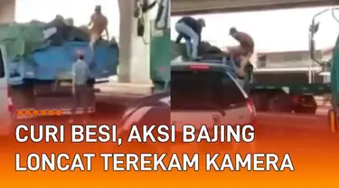 Aksi sekelompok bajing loncat nekat curi besi di truk mengundang perhatian