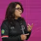 Pelatih Panahan Indonesia, Lilies Handayani saat acara Dialog Persiapan Menuju Olimpiade Paris 2024 di Kawasan Rasuna Epicentrum Jakarta, Senin (25/3/2024). (Bola.com/M Iqbal Ichsan)