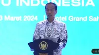 Presiden Jokowi bicara soal perundungan saat membuka Kongres XXIII Persatuan Guru Republik Indonesia (PGRI) di Hotel Grand Sahid Jaya, Jakarta, Sabtu (2/3/2024).