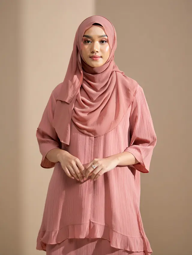 Model Gamis Bahan Crinkle dengan Potongan Loose Casual