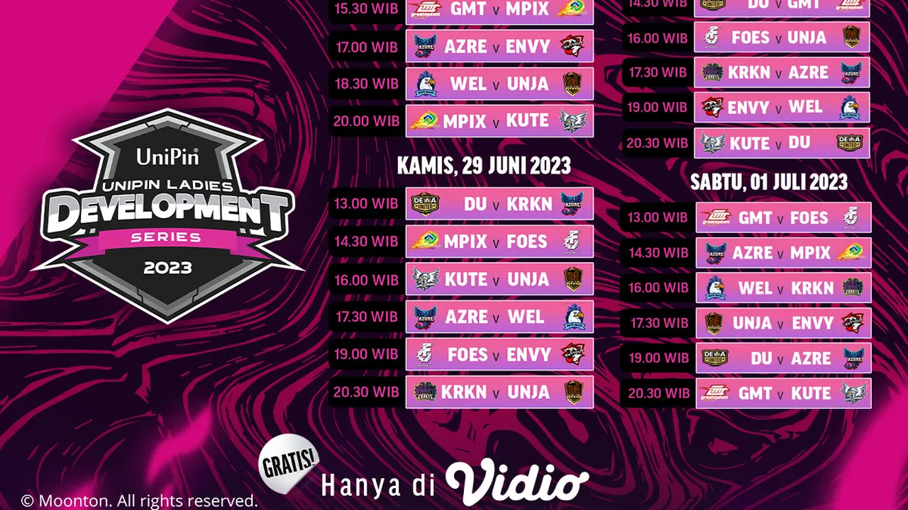 Link Live Streaming UniPin Ladies Development Series: Mobile Legends di Vidio, 28 Juni - 1 Juli 2023