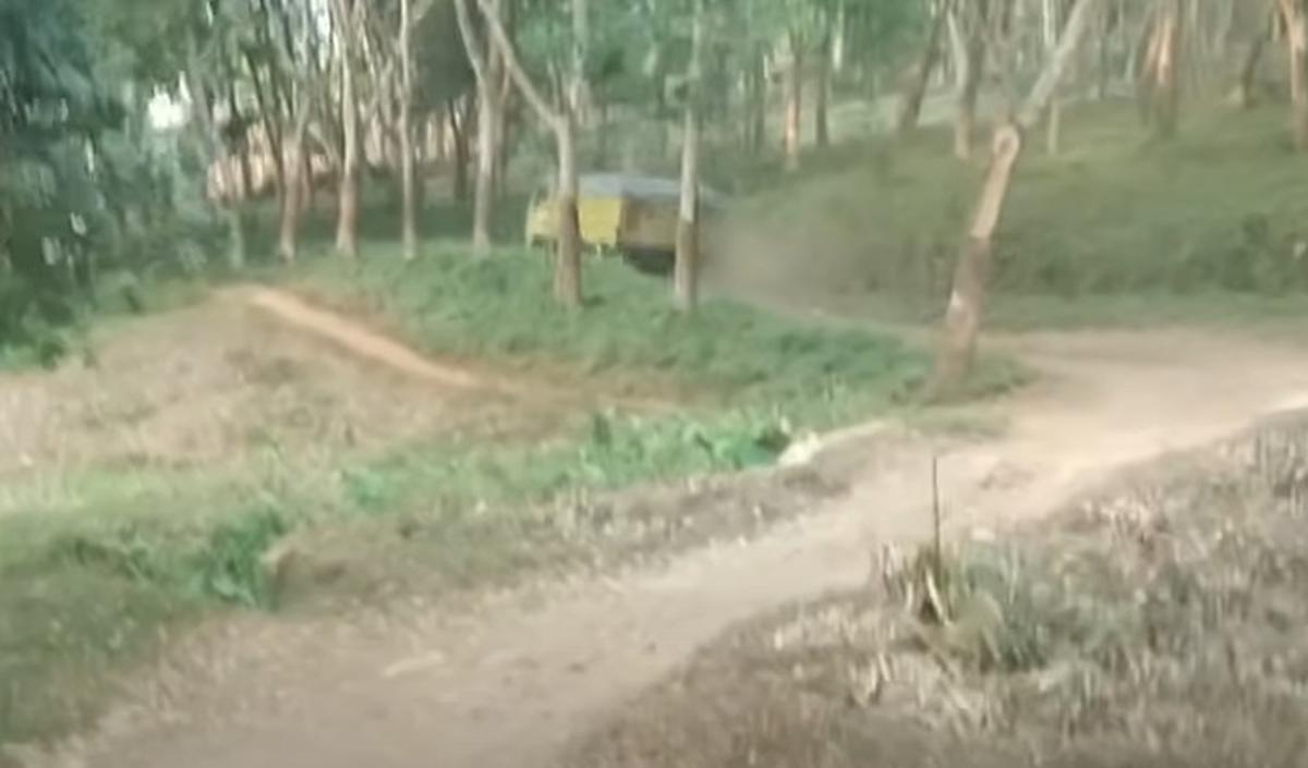 Kawasan jalan ini berada di tengah hutan belantara yang bagian kanan-kirinya ditumbuh pohon-pohon tinggi, salah satunya adalah pohon karet.&nbsp;