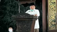 Ketua Umum PMI Jusuf Kalla mengatakan PSBB Jakarta yang akan diberlakukan Pemerintah Provinsi DKI Jakarta 14 September 2020 merupakan suatu keharusan usai penyerahan disinfektan di Masjid Agung Sunda Kelapa, Jakarta, Minggu (13/9/2020). (Tim Komunikasi Jusuf Kalla/JK)