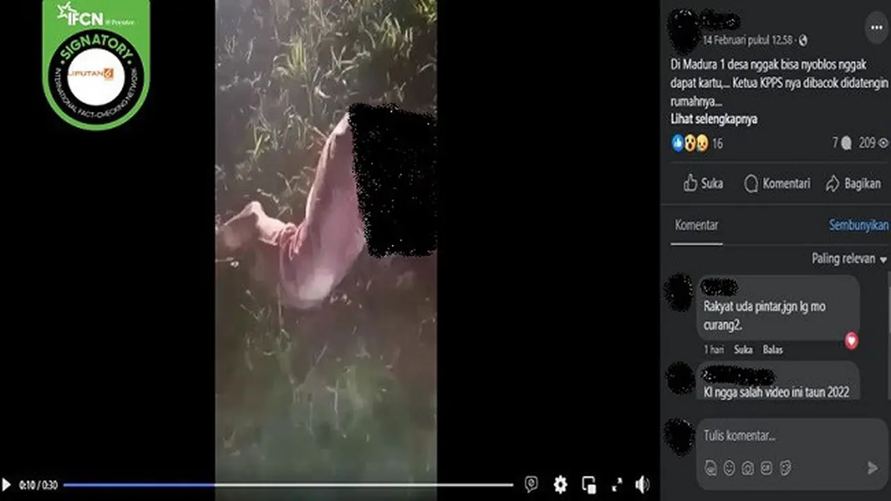 Video yang diklaim ketua KPPS di Madura dibacok karena warga satu desa tidak bisa mencoblos saat Pemilu 2024. (sumber: Facebook)