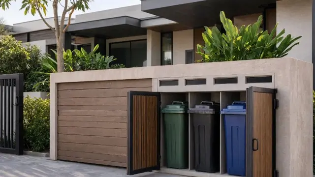 Model Tempat Sampah Tertutup yang Menyatu dengan Desain Pagar (AI Generated)