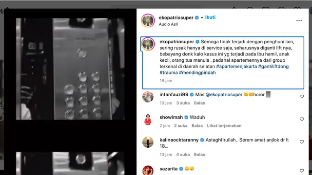 Unggahan Eko Patrio. (Foto: Dok. Instagram @ekopatriosuper)