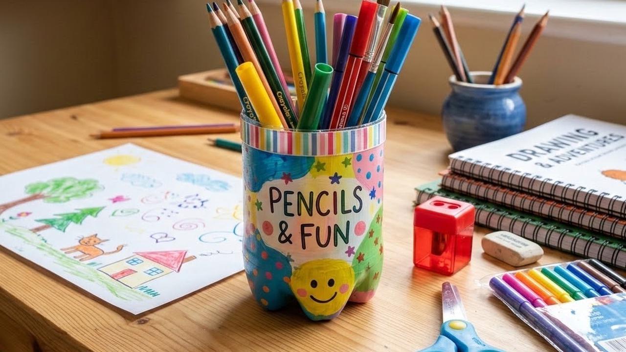 Cara Membuat Tempat Pensil dari Botol Bekas untuk Meja Anak (AI Generated)