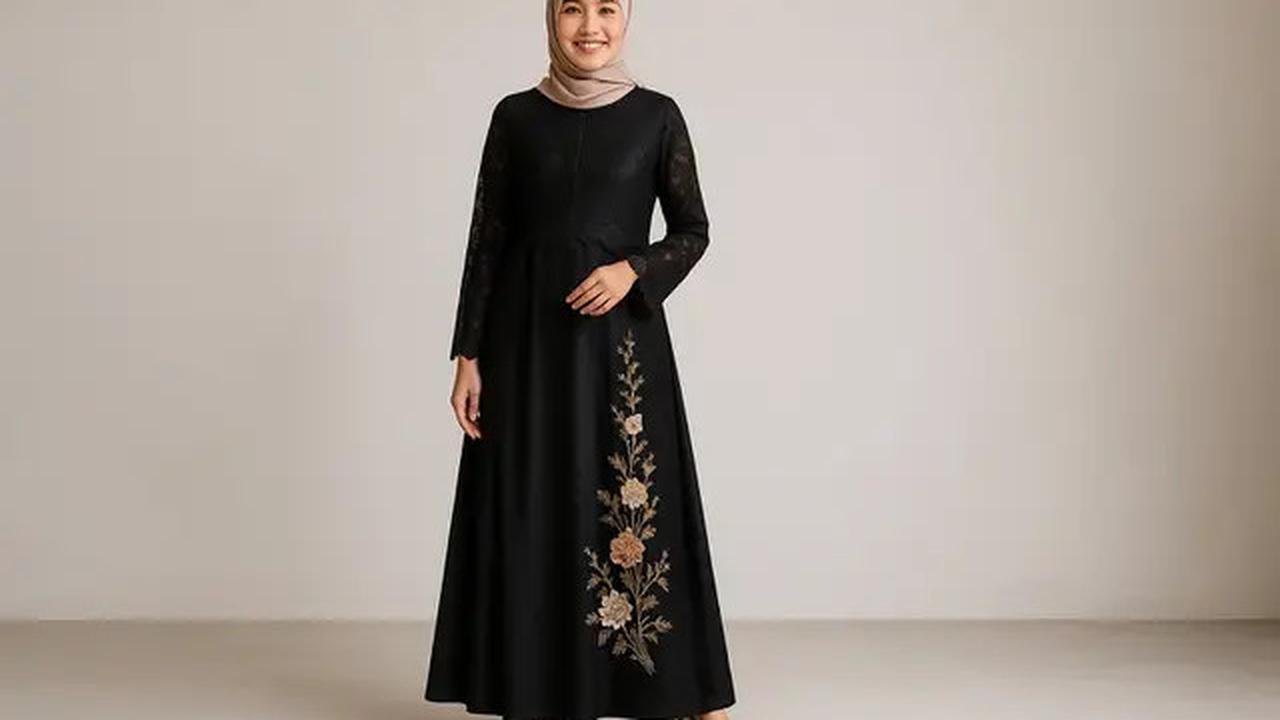 9 Model Gamis Hitam Kombinasi Bordir, Tampil Stylish dan Elegan Tanpa Kaku