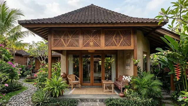 Desain Rumah Kecil dengan Lubang Angin Kayu Estetik (Foto: Gemini AI)