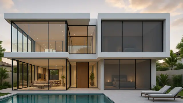 Desain Rumah Minimalis Mewah 2025 Dengan Fasad Full Glass/Ilustrasi gambar oleh AI