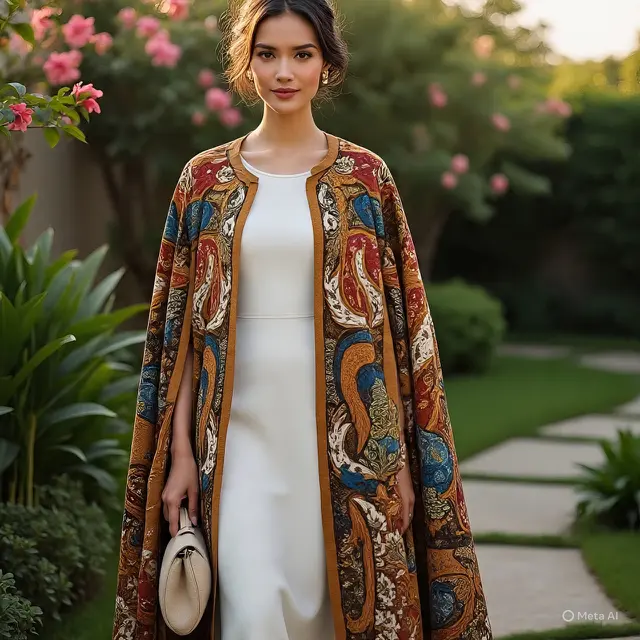 Gaya Mix and Match Batik Wanita Lengan Cape Anggun