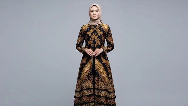 Gamis Batik Motif Parang dengan Bordir Tumpuk