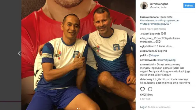 Kurniawan Dwi Yulianto tampil bersama legenda MU, Ryan Giggs di arean futsal
