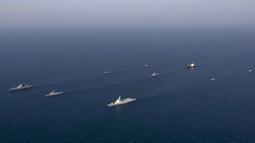 Nama latihan gabungan ini adalah Maritime Security Belt 2023. (Iranian Army office/AFP)
