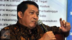Dewan Pakar MES dan Anggota KEIN, Aries Mufti saat menjadi pembicara dalam sebuah diskusi di Jakarta, Sabtu, (2/4). Diskusi membahas industri nasional agar  kuat bersaing dengan industri global. (Liputan6.com/JohanTallo)