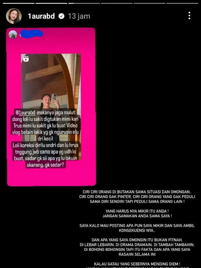 Unggahan Lolly putri Nikita Mirzani. (Foto: Dok. Instagram @1aurabd)