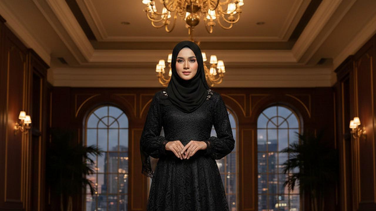 8 Model Gamis Hitam Syar'i dengan Kombinasi Lace 2025, Menawan untuk Acara Formal