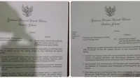 Dua surat rekomendasi Ahok terkait pembubaran FPI di Indonesia. (Liputan6.com/Ahmad Romadoni)