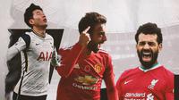 Son Heung-Min, Bruno Fernandes dan Mohamed Salah. (Bola.com/Dody Iryawan)