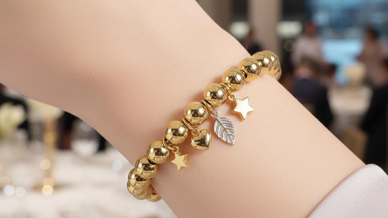Gelang Emas Bola-Bola dengan Charms Mini