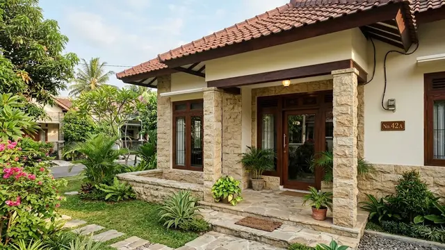 Kombinasi Warna untuk Fasad Rumah yang Menggunakan Batu Alam/AI Generated