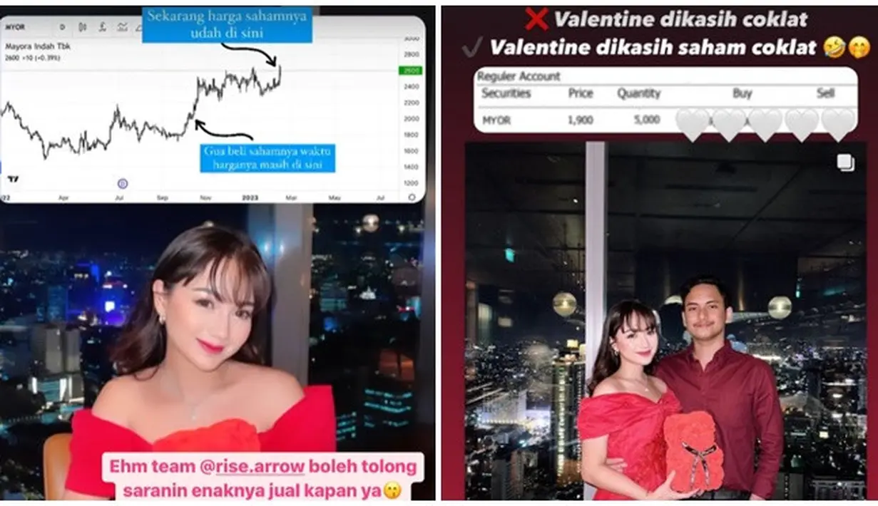 Ardya sudah menyiapkan hadiah saham untuk Nanda jauh sebelum Hari Valentine tiba. Terlihat di foto harga saham yang diberikan kepada Nanda kini sudah naik. Nanda dan Ardya memang selalu totalitas ketika mempersiapkan kado istimewa untuk pasangan dari sejak pacaran hingga kini telah menikah, baik saat ulang tahun, ataupun di momen-momen penting. (Liputan6.com/IG/@nandaarsynt)