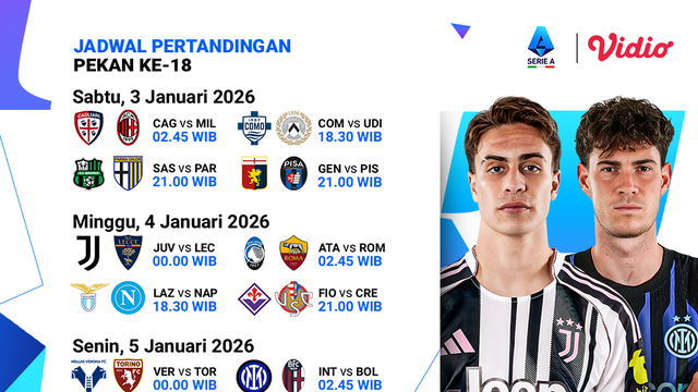Jadwal Serie A pekan ke-18 live streaming eksklusif di Vidio. (dok. vidio.com)