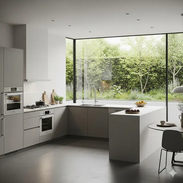Inspirasi Desain Dapur Terbuka Menyatu dengan Taman Belakang. Gemini
