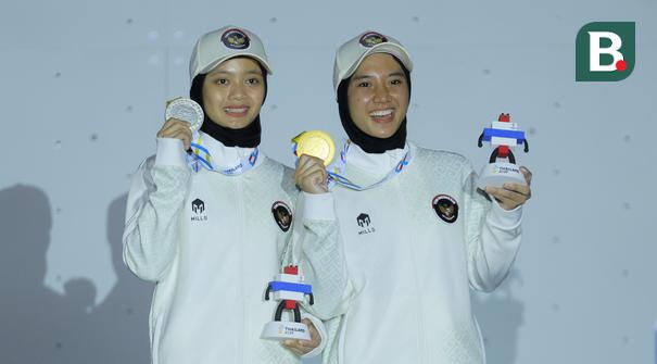 Kontingen Indonesia kembali menambah kilau prestasi di SEA Games 2025 melalui cabang panjat tebing. Dominasi Merah Putih tampak jelas sejak nomor speed hingga lead yang berujung hujan medali. (Bola.com/Bagaskara Lazuardi)