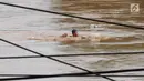 Seorang anak berenang di Sungai Ciliwung yang meluap di kawasan Rawajati, Jakarta, Jumat (26/4). Tingginya volume debit air yang berasal dari Bogor tidak menyurutkan niat anak-anak itu untuk tetap berenang, meskipun berbahaya bagi keselamatan. (Liputan6.com/Immanuel Antonius)