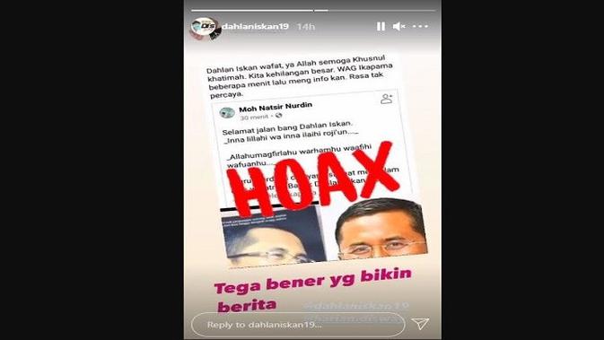 Gambar Tangkapan Layar Unggahan dari Akun Instagram @dahlaniskan19