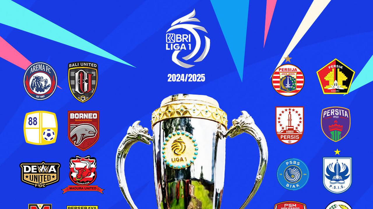 BRI LIGA 1 - Ilustrasi Trofi dan Logo Klub BRI Liga 1 Musim 2024/2025