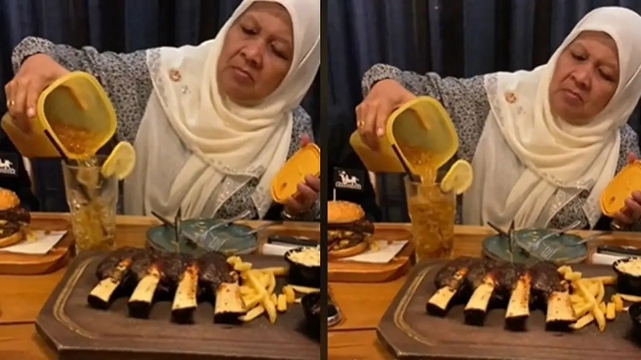 Aksi Emak-Emak Bawa Botol Minuman Ukuran Besar ke Restoran Steak Ini Jadi Sorotan